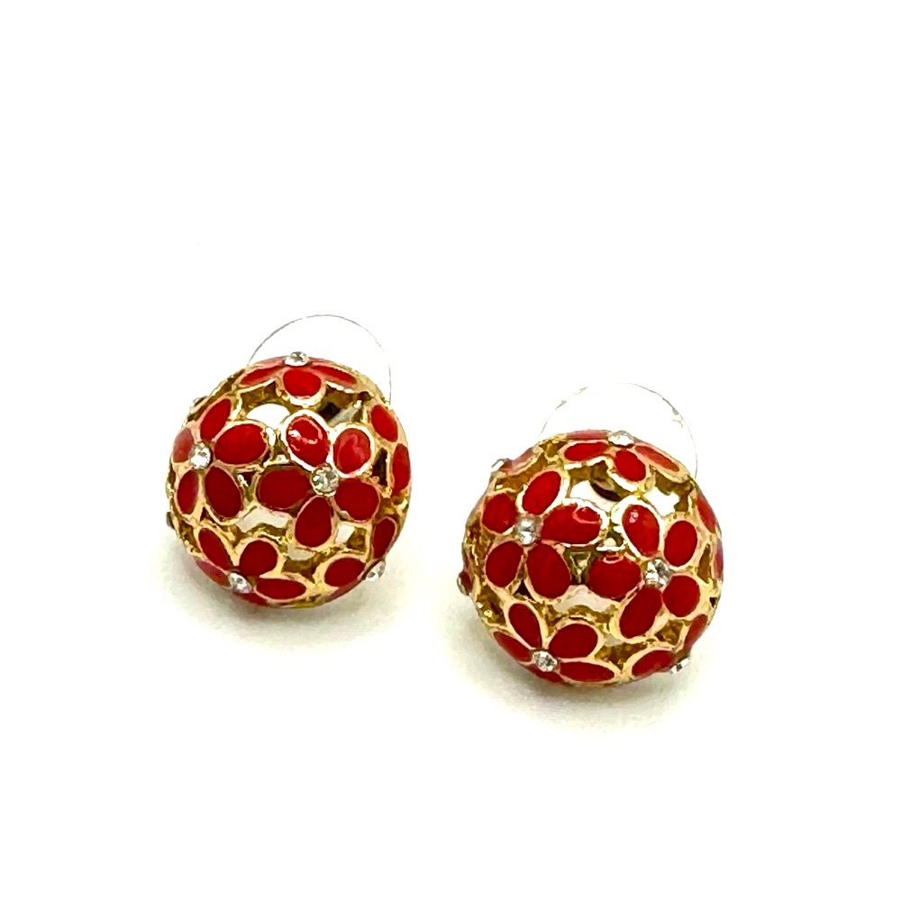 Ruby Red And Rhinestone Daisy Button Pierced Earr… - image 5